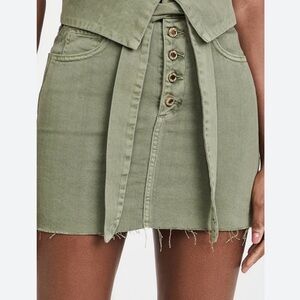 Le Jean Olive Green Button Front Denim Mini Skirt Size 25